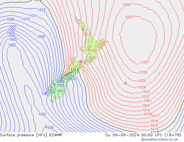 Presión superficial ECMWF dom 09.06.2024 00 UTC