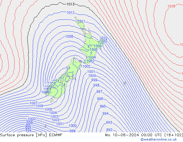 Yer basıncı ECMWF Pzt 10.06.2024 00 UTC