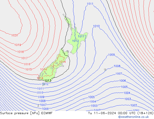 Surface pressure ECMWF Tu 11.06.2024 00 UTC