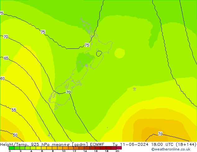 Yükseklik/Sıc. 925 hPa ECMWF Sa 11.06.2024 18 UTC