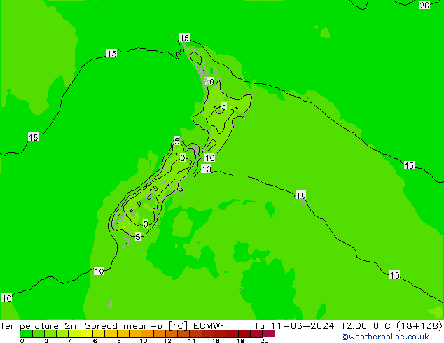 Sıcaklık Haritası 2m Spread ECMWF Sa 11.06.2024 12 UTC