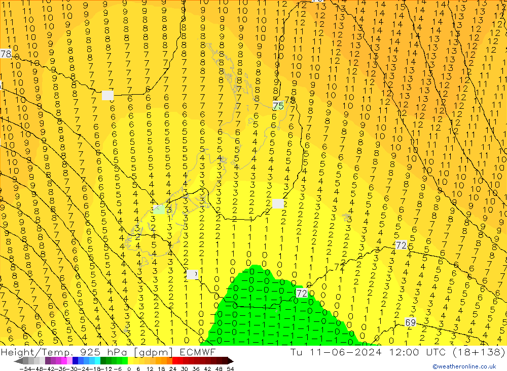 Height/Temp. 925 hPa ECMWF Ter 11.06.2024 12 UTC