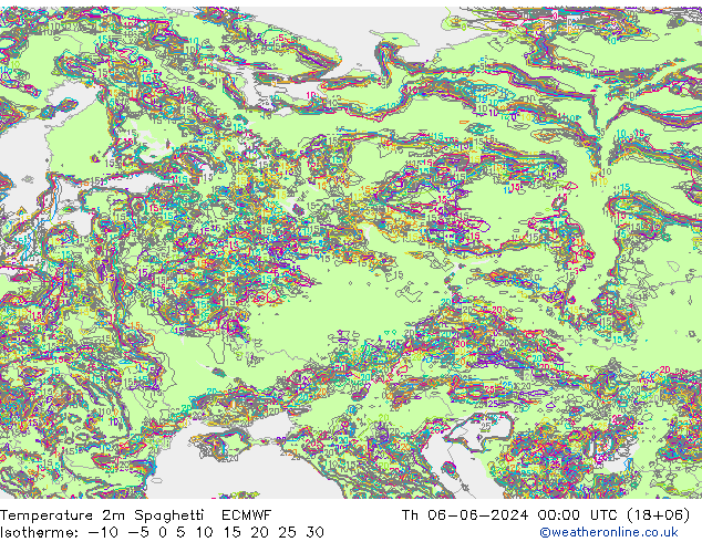 Temperatuurkaart Spaghetti ECMWF do 06.06.2024 00 UTC