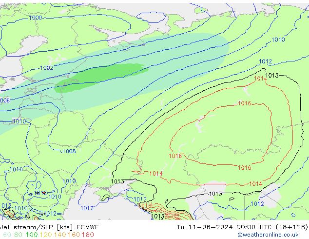 джет/приземное давление ECMWF вт 11.06.2024 00 UTC