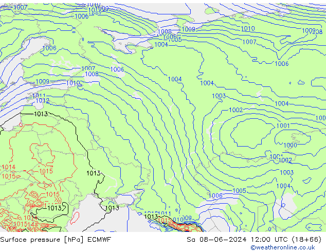 Bodendruck ECMWF Sa 08.06.2024 12 UTC