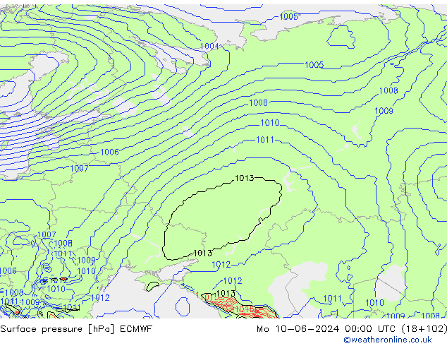 Surface pressure ECMWF Mo 10.06.2024 00 UTC