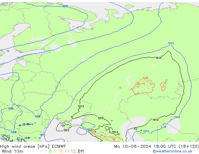 High wind areas ECMWF Mo 10.06.2024 18 UTC