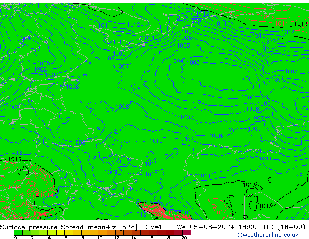 Surface pressure Spread ECMWF We 05.06.2024 18 UTC