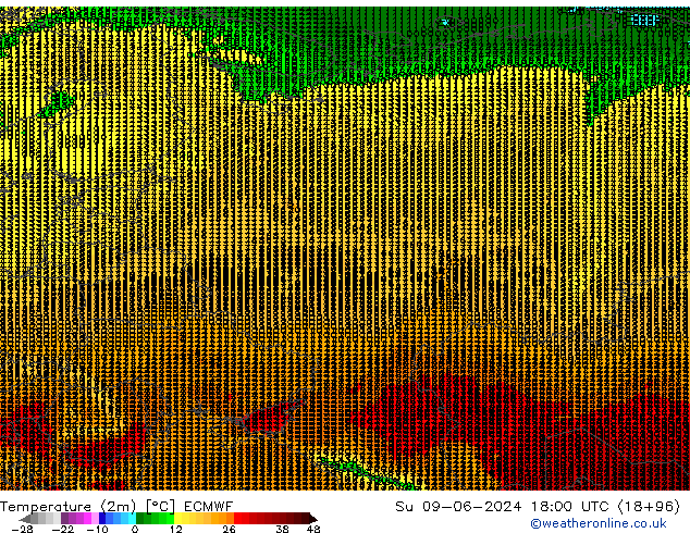 Temperature (2m) ECMWF Su 09.06.2024 18 UTC