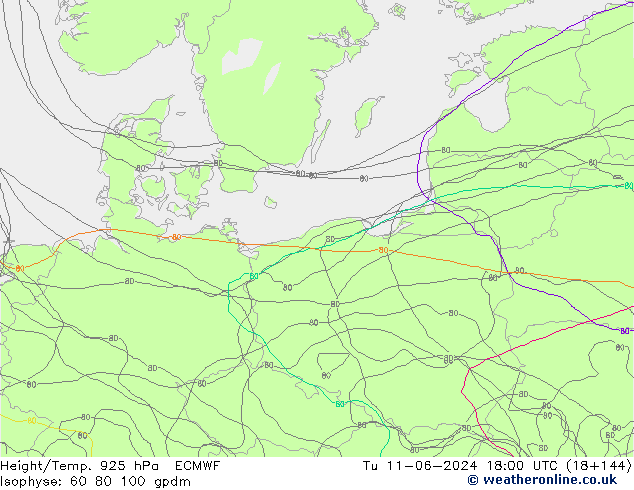 Height/Temp. 925 hPa ECMWF wto. 11.06.2024 18 UTC