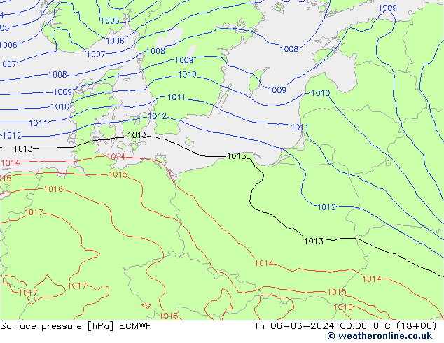 Atmosférický tlak ECMWF Čt 06.06.2024 00 UTC