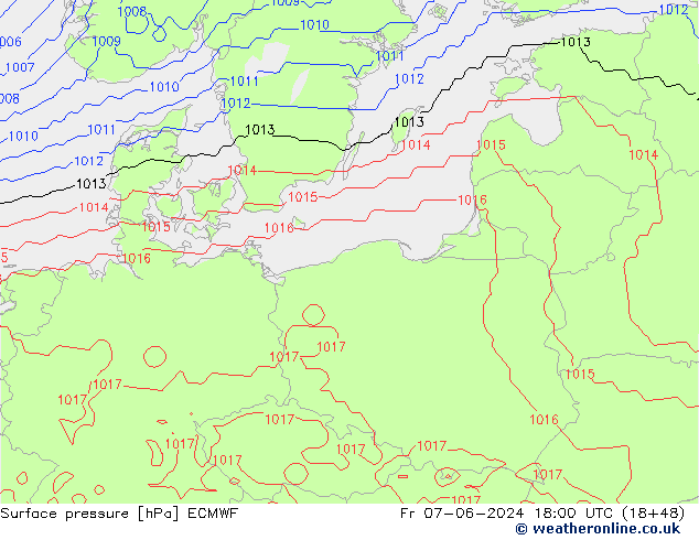 Surface pressure ECMWF Fr 07.06.2024 18 UTC