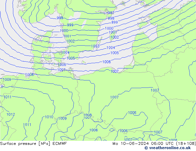 pressão do solo ECMWF Seg 10.06.2024 06 UTC