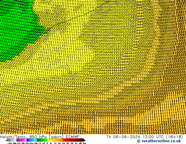 Géop./Temp. 850 hPa ECMWF jeu 06.06.2024 12 UTC