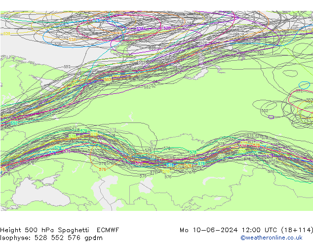 Height 500 hPa Spaghetti ECMWF Po 10.06.2024 12 UTC