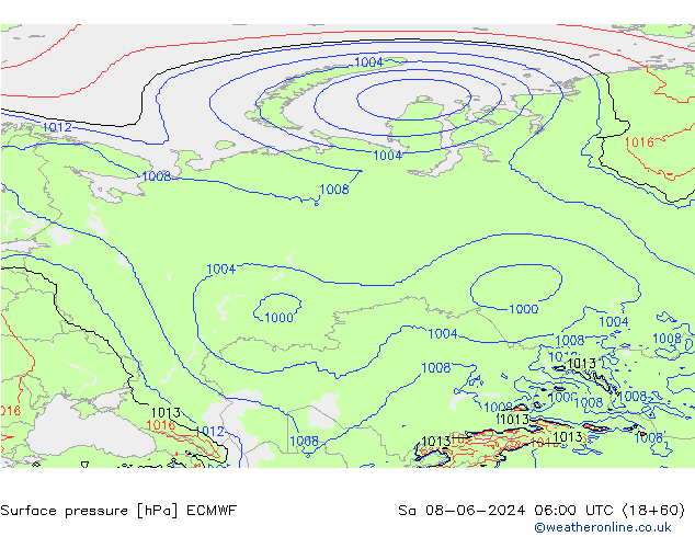 pressão do solo ECMWF Sáb 08.06.2024 06 UTC