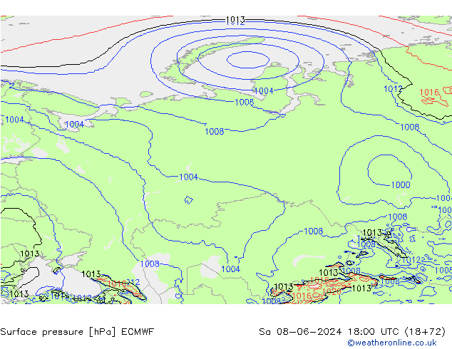 Surface pressure ECMWF Sa 08.06.2024 18 UTC