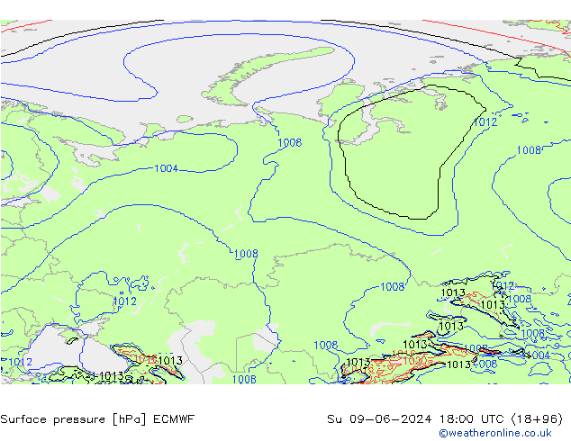 Presión superficial ECMWF dom 09.06.2024 18 UTC