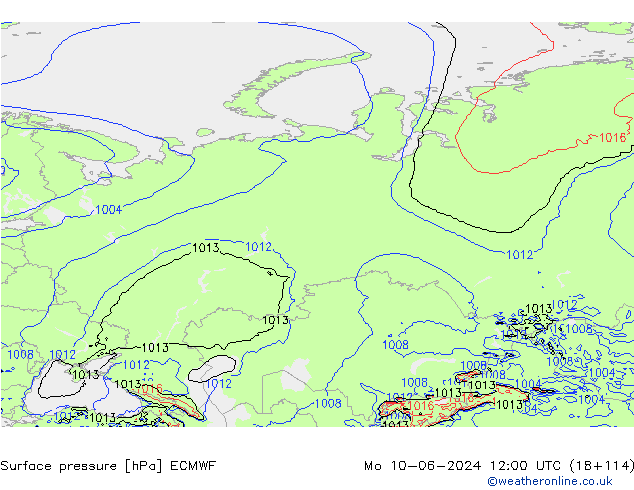 Luchtdruk (Grond) ECMWF ma 10.06.2024 12 UTC