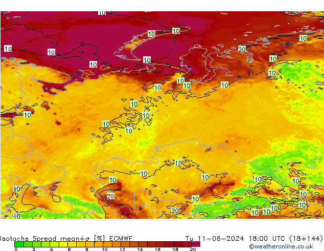 Isotachen Spread ECMWF di 11.06.2024 18 UTC