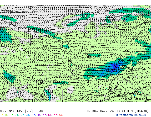 ветер 925 гПа ECMWF чт 06.06.2024 00 UTC