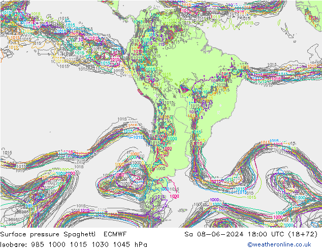 Atmosférický tlak Spaghetti ECMWF So 08.06.2024 18 UTC