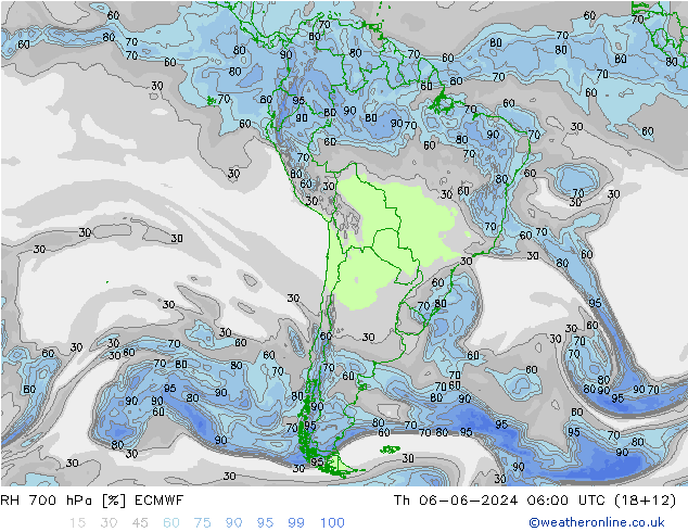 RH 700 hPa ECMWF Th 06.06.2024 06 UTC