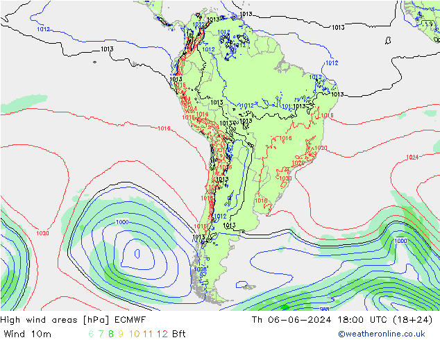 Izotacha ECMWF czw. 06.06.2024 18 UTC