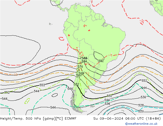 Height/Temp. 500 гПа ECMWF Вс 09.06.2024 06 UTC