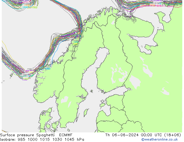 Bodendruck Spaghetti ECMWF Do 06.06.2024 00 UTC