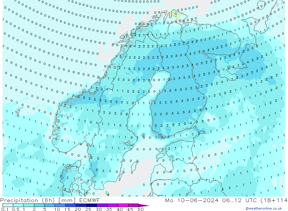 Totale neerslag (6h) ECMWF ma 10.06.2024 12 UTC