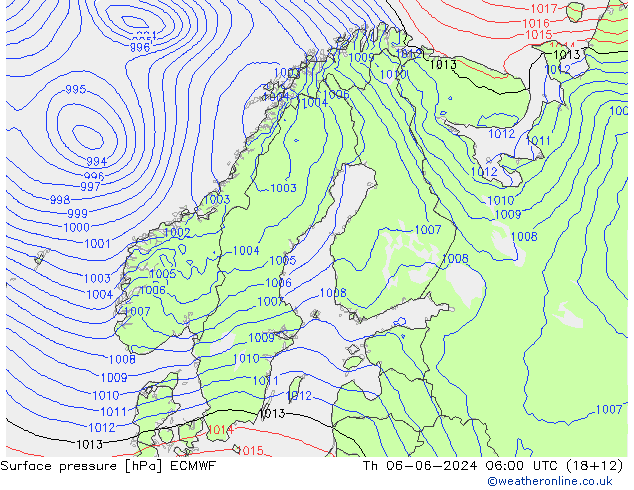 Atmosférický tlak ECMWF Čt 06.06.2024 06 UTC