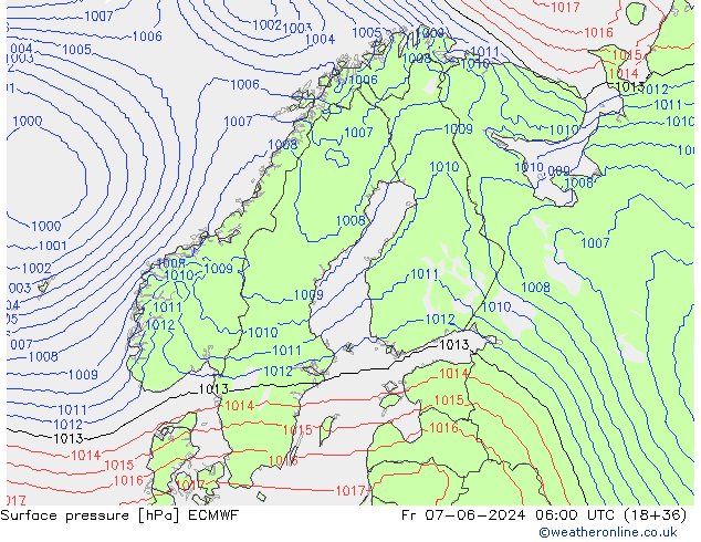 Atmosférický tlak ECMWF Pá 07.06.2024 06 UTC