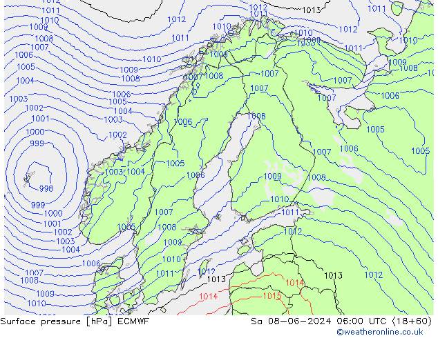 pressão do solo ECMWF Sáb 08.06.2024 06 UTC