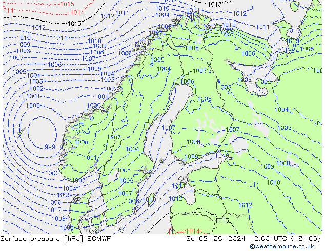 Surface pressure ECMWF Sa 08.06.2024 12 UTC