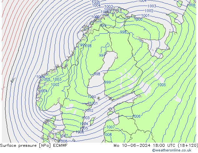 Surface pressure ECMWF Mo 10.06.2024 18 UTC