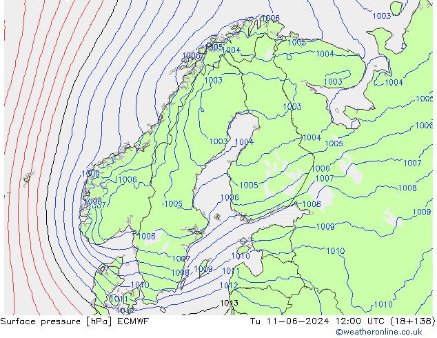 Bodendruck ECMWF Di 11.06.2024 12 UTC