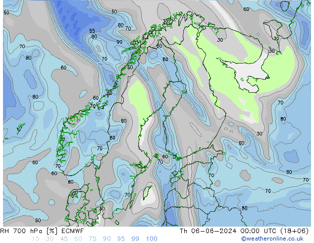 RH 700 hPa ECMWF Th 06.06.2024 00 UTC