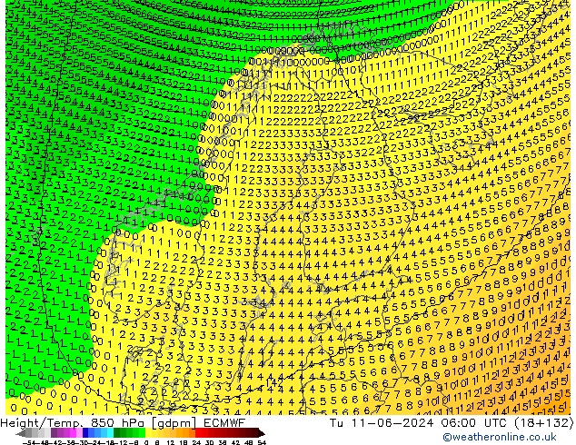 Height/Temp. 850 hPa ECMWF Di 11.06.2024 06 UTC