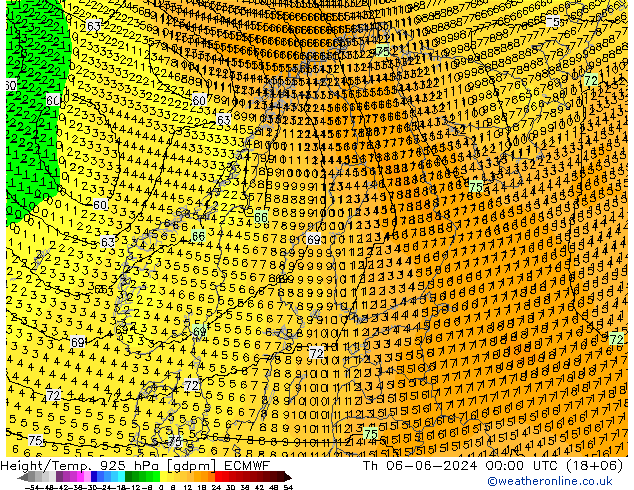 Height/Temp. 925 hPa ECMWF Th 06.06.2024 00 UTC