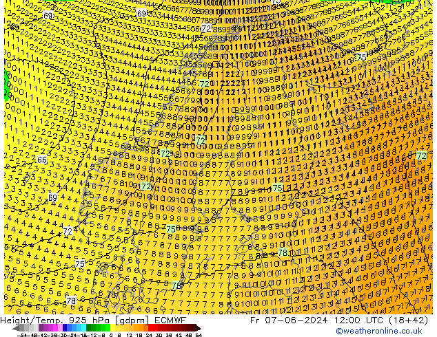 Height/Temp. 925 hPa ECMWF Fr 07.06.2024 12 UTC