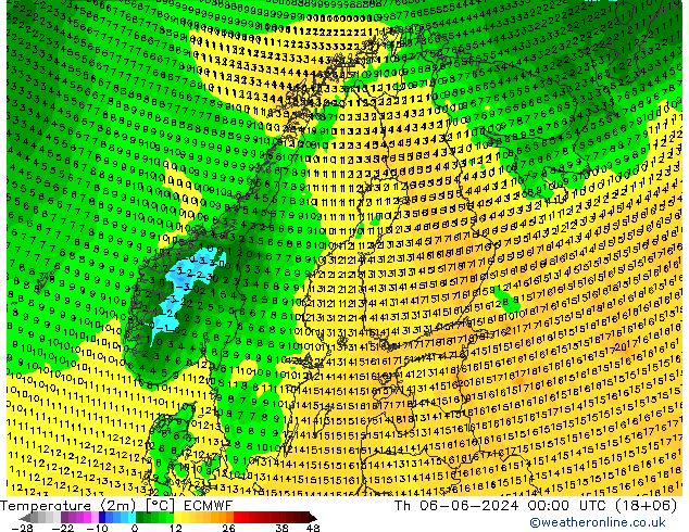 Sıcaklık Haritası (2m) ECMWF Per 06.06.2024 00 UTC