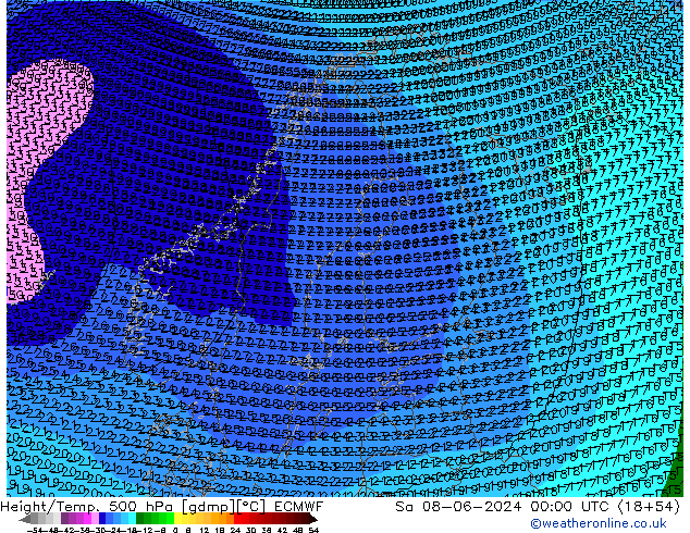 Geop./Temp. 500 hPa ECMWF sáb 08.06.2024 00 UTC