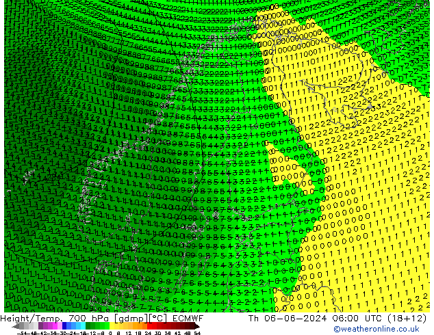 Height/Temp. 700 hPa ECMWF Th 06.06.2024 06 UTC