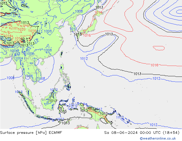 Surface pressure ECMWF Sa 08.06.2024 00 UTC