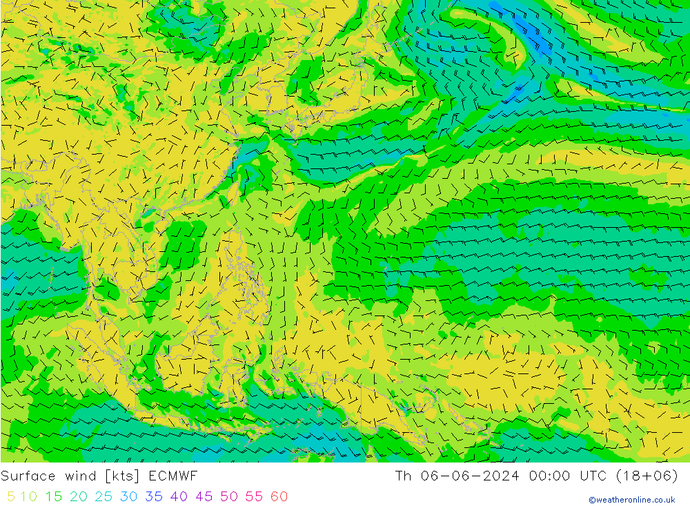 Vento 10 m ECMWF Qui 06.06.2024 00 UTC