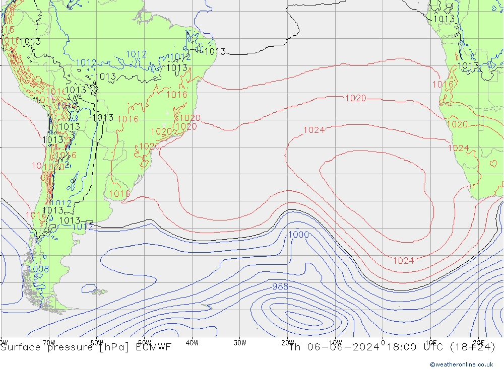 Pressione al suolo ECMWF gio 06.06.2024 18 UTC