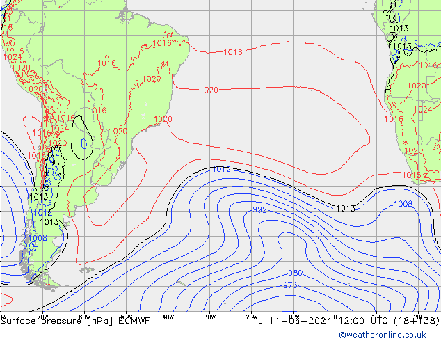 Atmosférický tlak ECMWF Út 11.06.2024 12 UTC