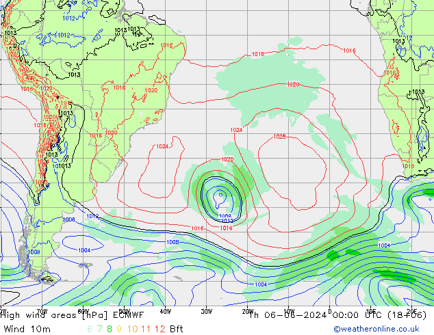 High wind areas ECMWF Qui 06.06.2024 00 UTC