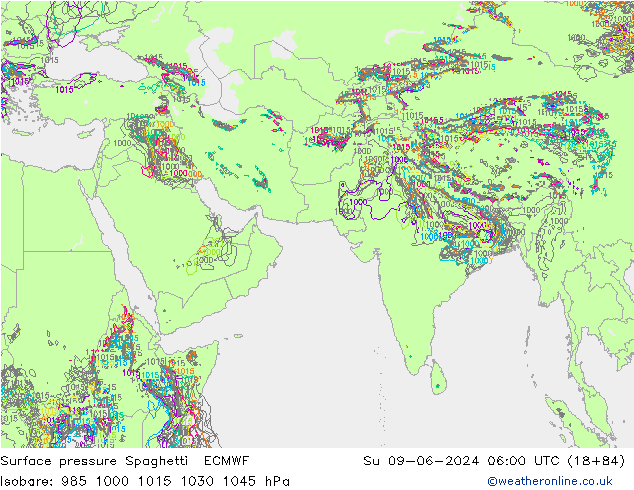 Surface pressure Spaghetti ECMWF Su 09.06.2024 06 UTC